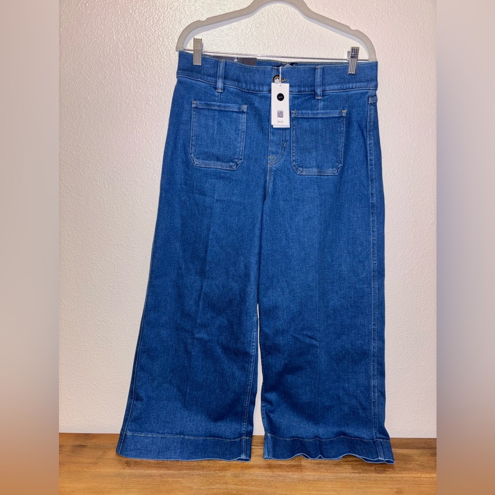 NWT SPANX Shape EveryWear Cropped Wide Leg Washed Blue Size large petite - Picture 2 of 8